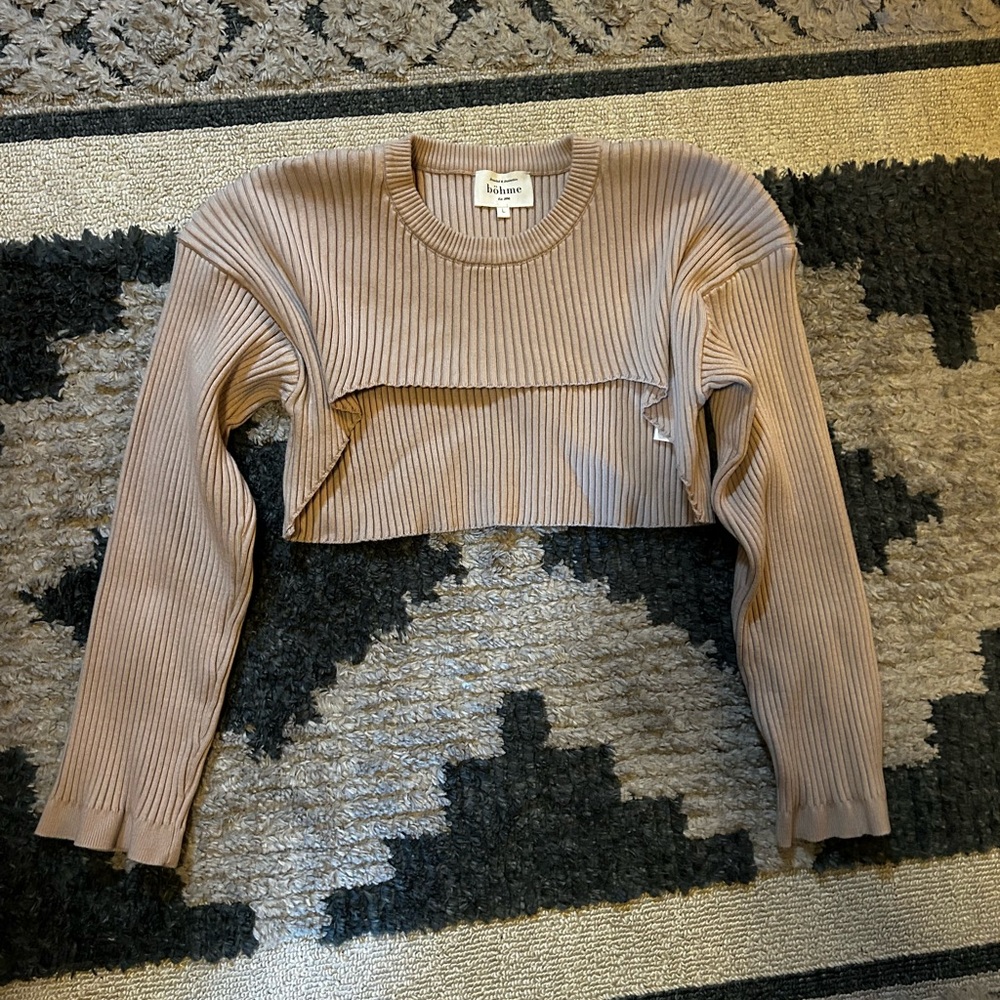 Ribbed Crop Top in Tan by Bohme (pinkish gray)